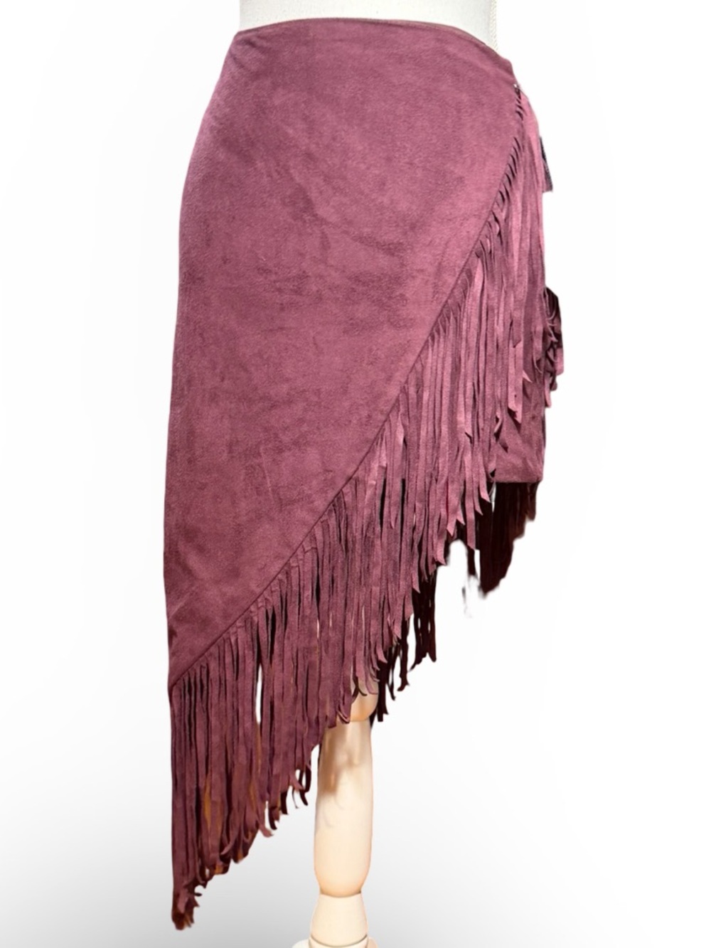 NWT Express Purple Faux Suede Fringe Asymmetrical Skirt, 0, NWT